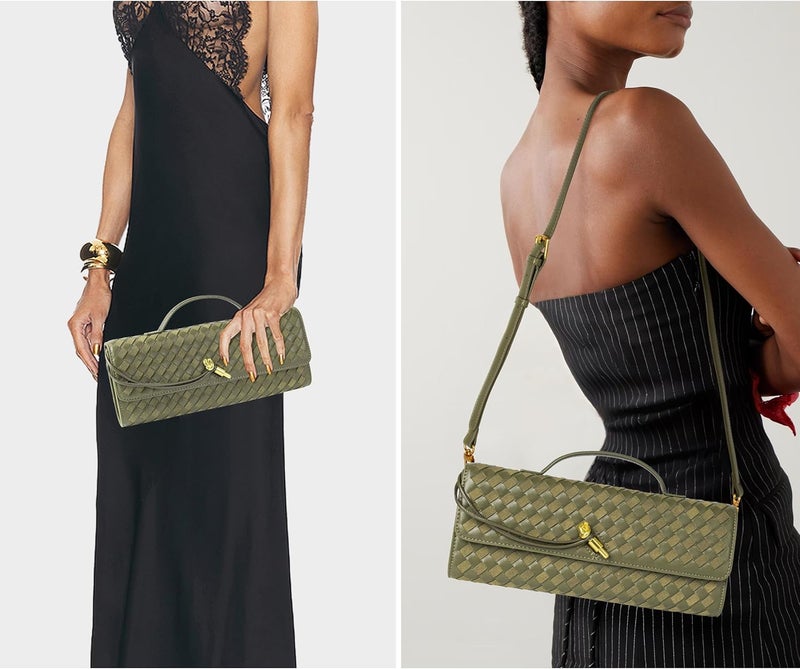 Joryin Woven Purse for Women Evening Clutch Woven Leather & Suede Handbags Crossbody Bag Suede Purse Formal Evening Bag - Image 2